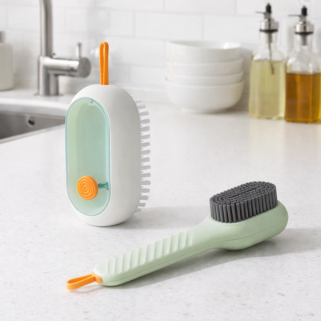 Multi-Function Cleaning Brush with Built-In Soap Dispenser